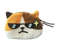 Petit portefeuille en peluche à fermeture éclair avec expression du visage pour femmes et filles, Chat à lunettes