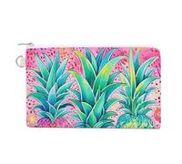 Petit portefeuille fin en toile avec fermeture éclair et porte-clés - Motif fleur de dahlia, Trois gros ananas, Taille unique, Motif :