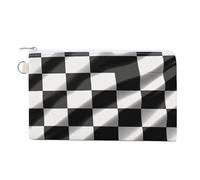 Petit portefeuille fin en toile avec fermeture éclair et porte-clés Motif girafe au coucher du soleil, Drapeau à carreaux noir et blanc., Taille unique, Motif :