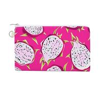 Petit portefeuille fin en toile avec fermeture éclair et porte-clés - Motif pêche damassé - Petite pochette zippée, Motif fruit du dragon rouge, Taille unique, Motif :