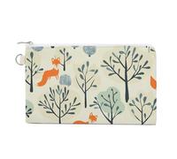 Petit portefeuille fin en toile avec fermeture éclair et porte-clés - Motif poisson et corail, Il y a un renard dans l'arbre, Taille unique, Motif :