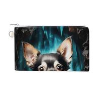 Petit portefeuille fin en toile avec fermeture éclair et porte-clés pour femme - Motif panda arc-en-ciel, Gem Cave Chihuahua, Taille unique, Motif :