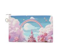 Petit portefeuille fin en toile avec fermeture éclair et porte-clés pour femme - Motif panda arc-en-ciel, Candy Land, Taille unique, Motif :