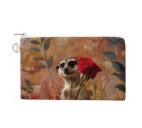 Petit portefeuille fin en toile peint à la main pour femme avec fermeture éclair, porte-clés, joli porte-monnaie à fermeture éclair, Tient la rose dans la bouche, Taille unique, Motif :