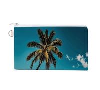 Petit portefeuille fin en toile pour femme avec fermeture éclair et porte-clés - Motif cœurs et papillons dorés, Palmier Hawaii Beach, Taille unique, Motif :