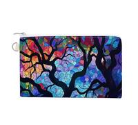 Petit portefeuille fin en toile style batik pour femme avec fermeture éclair porte-clés mignon porte-monnaie petite pochette zippée, Art abstrait des arbres, Taille unique, Motif :
