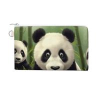 Petit portefeuille fin en toile vintage avec fermeture éclair et porte-clés - Motif mandala - Motif floral, Adorable panda, Taille unique, Motif :