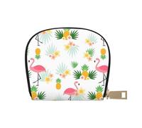 Petit portefeuille pour cartes de crédit en accordéon avec motif flamants roses et ananas en cuir avec fermeture éclair pour homme et femme, petit portefeuille pour voyage, blanc, Taille unique