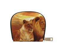 Petit portefeuille pour cartes de crédit en accordéon pour homme et femme, motif lion africain et lionne avec fermeture éclair, petit portefeuille pour voyage, blanc, Taille unique