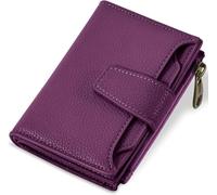 Petit portefeuille pour femme en cuir souple avec blocage RFID - Porte-cartes compact à deux volets pour femme avec fermeture éclair et poche pour pièces de monnaie - 4 fenêtres pour carte d'identité