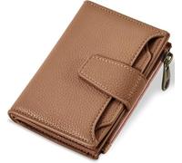 Petit portefeuille pour femme en cuir souple avec blocage RFID - Porte-cartes compact à deux volets pour femme avec fermeture éclair et poche pour pièces de monnaie - 4 fenêtres pour carte d'identité