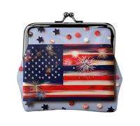 Petit portefeuille pour femme, motif drapeau américain feu d'artifice du 4 juillet, petit portefeuille pour femme, avec fermeture éclair et verrou, noir, One Size, Art déco