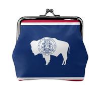 Petit portefeuille pour femme, motif drapeau de l'État du Wyoming, porte-monnaie pour femme, petit portefeuille pour femme, avec fermeture éclair et verrou de baiser, noir, taille unique, art déco,