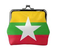 Petit portefeuille pour femme, motif drapeau du Myanmar, porte-monnaie pour femme, petit portefeuille pour femme, avec fermeture éclair et fermeture à baiser, noir, taille unique, art déco, Noir ,