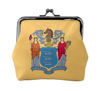 Petit portefeuille pour femme, motif drapeau du New Jersey, porte-monnaie pour femme, petit portefeuille pour femme, avec fermeture éclair et fermeture à baiser, noir, taille unique, art déco, Noir ,