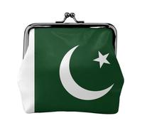 Petit portefeuille pour femme, motif drapeau du Pakistan, porte-monnaie pour femme, petit portefeuille pour femme, avec fermeture éclair et fermeture à baiser, noir, taille unique, art déco, Noir ,
