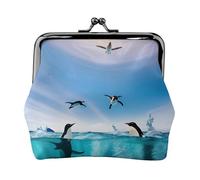 Petit portefeuille pour femme, motif pingouin heureux dans l'eau, porte-monnaie pour femme, petit portefeuille pour femme, avec fermeture éclair et verrou, noir, One Size, Art déco