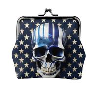 Petit portefeuille pour femme, motif tête de mort, rayures bleues, étoiles et crâne, noir, taille unique, art déco, Noir , Taille unique, Art Déco