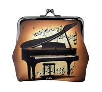 Petit portefeuille pour femme, piano violon et notes de musique, porte-monnaie pour femme, petit portefeuille pour femme, avec fermeture éclair et verrou de baiser, noir, taille unique, art déco, Noir