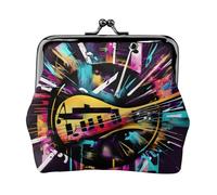 Petit portefeuille pour femme, style graffiti musical, porte-monnaie pour femme, petit portefeuille pour femme, avec fermeture éclair et verrou de baiser, noir, One Size, Art déco