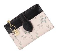 Petit portefeuille pour femmes et filles en cuir synthétique à motif floral avec poche à fermeture éclair et fenêtre transparente, Noir/blanc, As the pic show