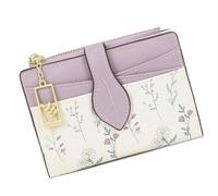 Petit portefeuille pour femmes et filles - Porte-cartes en cuir synthétique avec fermeture éclair - Fenêtre transparente - Porte-monnaie - Pochette de transport quotidienne pour étudiant, violet