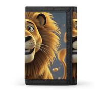 Petit portefeuille pour femmes et hommes avec porte-clés, porte-cartes de crédit fin à trois volets bloquant les RFID, porte-monnaie de voyage à pince à billets en forme de lion mignon avec poche zipp