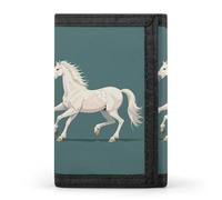 Petit portefeuille pour femmes et hommes avec porte-clés, porte-cartes de crédit fin à trois volets bloquant les RFID, motif cheval cabré blanc, pince à billets, portefeuille de voyage avec poche zipp