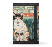 Petit portefeuille pour femmes et hommes avec porte-clés, porte-cartes de crédit fin à trois volets bloquant les RFID, porte-monnaie de voyage à pince à billets en forme de chat mignon avec poche zipp