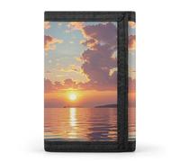 Petit portefeuille pour femmes et hommes avec porte-clés, porte-cartes fin à trois volets bloquant les RFID, pince à billets motif voilier et coucher de soleil, porte-monnaie de voyage avec poche zipp