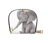Petit portefeuille pour homme et femme en cuir avec fermeture éclair, motif éléphant mignon avec couronne et petit canard pour voyage, blanc, Taille unique