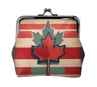 Petit portefeuille rétro pour femme, motif drapeau du Canada, porte-monnaie pour femme, petit portefeuille pour femme, avec fermeture éclair et fermeture à baiser, noir, taille unique, art déco, Noir