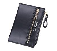 Petit portefeuille tendance à trois volets en cuir synthétique pour femme, sac à main, porte-cartes, trousse de maquillage (noir, taille unique)