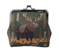 Petit portefeuille The Bear Deer pour femme, porte-monnaie pour femme, petit portefeuille pour femme, avec fermeture éclair et verrou, noir, One Size, Art déco