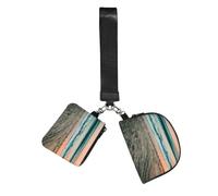 Petit portefeuilles avec dragonne imprimé sur le thème de la plage et du coucher de soleil pour femme, double pochette, porte-clés, dragonne, sports de plein air, sac à poignet à fermeture éclair