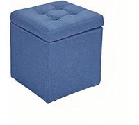 Petit Pouf avec Rangement - Tabouret Multifonction en Similicuir, Coton et Lin - Repose-Pieds, Banc de Chaussures et siège de Vanity pour Salon, Chambre, entrée(Blue)