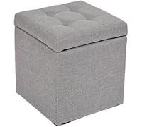 Petit Pouf avec Rangement - Tabouret Multifonction en Similicuir, Coton et Lin - Repose-Pieds, Banc de Chaussures et siège de Vanity pour Salon, Chambre, entrée(Gray)