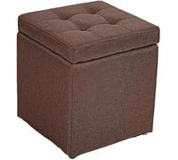 Petit Pouf avec Rangement - Tabouret Multifonction en Similicuir, Coton et Lin - Repose-Pieds, Banc de Chaussures et siège de Vanity pour Salon, Chambre, entrée(Brown)