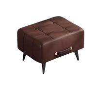 Petit pouf carré moderne en cuir marron - Banc à langer à 4 pieds pour chambre à coucher, salon et entrée - Fourrure élégante et fonctionnelle