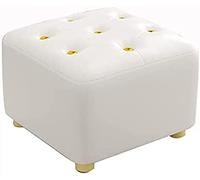 Petit pouf cube en cuir avec bouton doré - Bleu 30 x 30 x 25 cm et blanc 30 x 30 x 30 cm - Meuble d'appoint polyvalent pour salon et chambre à coucher
