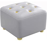 Petit pouf en cuir avec bouton doré, tabouret cubique, orange et gris, 30 x 30 x 25 cm et 30 x 30 x 30 cm, mobilier décoratif moderne pour salon, chambre à coucher ou bureau