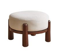 Petit pouf rond en velours côtelé avec pieds en bois, repose-pieds coussin doux pour salon et chambre à coucher