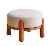 Petit pouf rond en velours côtelé avec pieds en bois, repose-pieds coussin doux pour salon et chambre à coucher