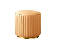 Petit Pouf Rond Moderne en Cuir avec Base plaquée Or, Repose-Pieds élégant pour canapé, Design Cube Gris Clair, Parfait pour Le Salon et la Chambre - 33 x 35 cm