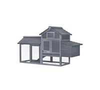 PawHut Petit poulailler cottage cage à poules sur pied dim. 150,5L x 54l x 87H cm multi-équipement bois massif de pin