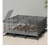 Petit Poulailler Pas Cher Maille en Fer Cryptée De 1,3 Cm Assemblage Gratuit avec Plateau Et Tapis De Cryptage pour Canards Et Chats Lapins(Black,111 * 111 * 48CM)