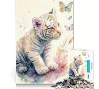 Petit Puzzle Tigre Blanc de 1000 pièces pour Adolescents Jeu de réflexion Simple et Amusant Découpe précise Père Noël Vœux 50x75cm