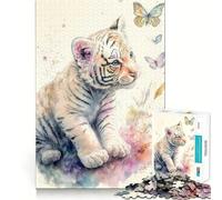Petit Puzzle Tigre Blanc de 1000 pièces pour Adultes, défi cérébral, Moment paisible, œuvre d'art à Collectionner 38x26cm