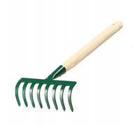 Kadax Petit râteau manuel en métal - manche court en bois, 8 dents, vert - pour jardinage