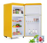 Petit Réfrigérateur 72L avec Congélateur - 39dB Très Silencieux, 120kWh/an Compact 46x45x91cm - Frigo Jaune Rétro